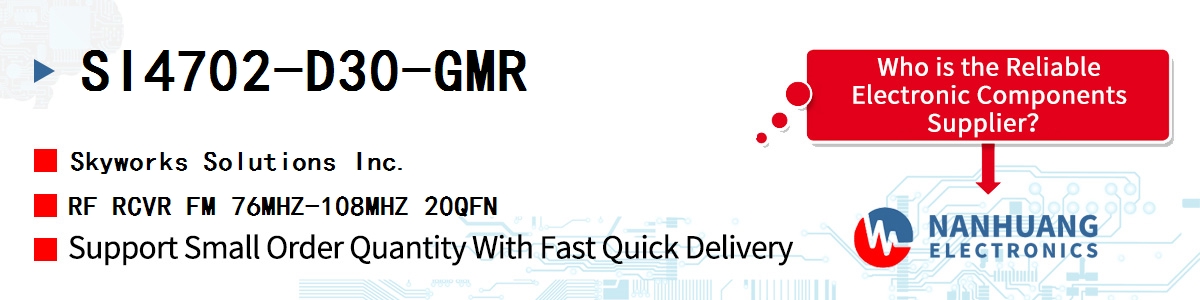 SI4702-D30-GMR Skyworks RF RCVR FM 76MHZ-108MHZ 20QFN